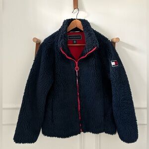 Tommy Hilfiger Black Sherpa Jacket with Red Trim